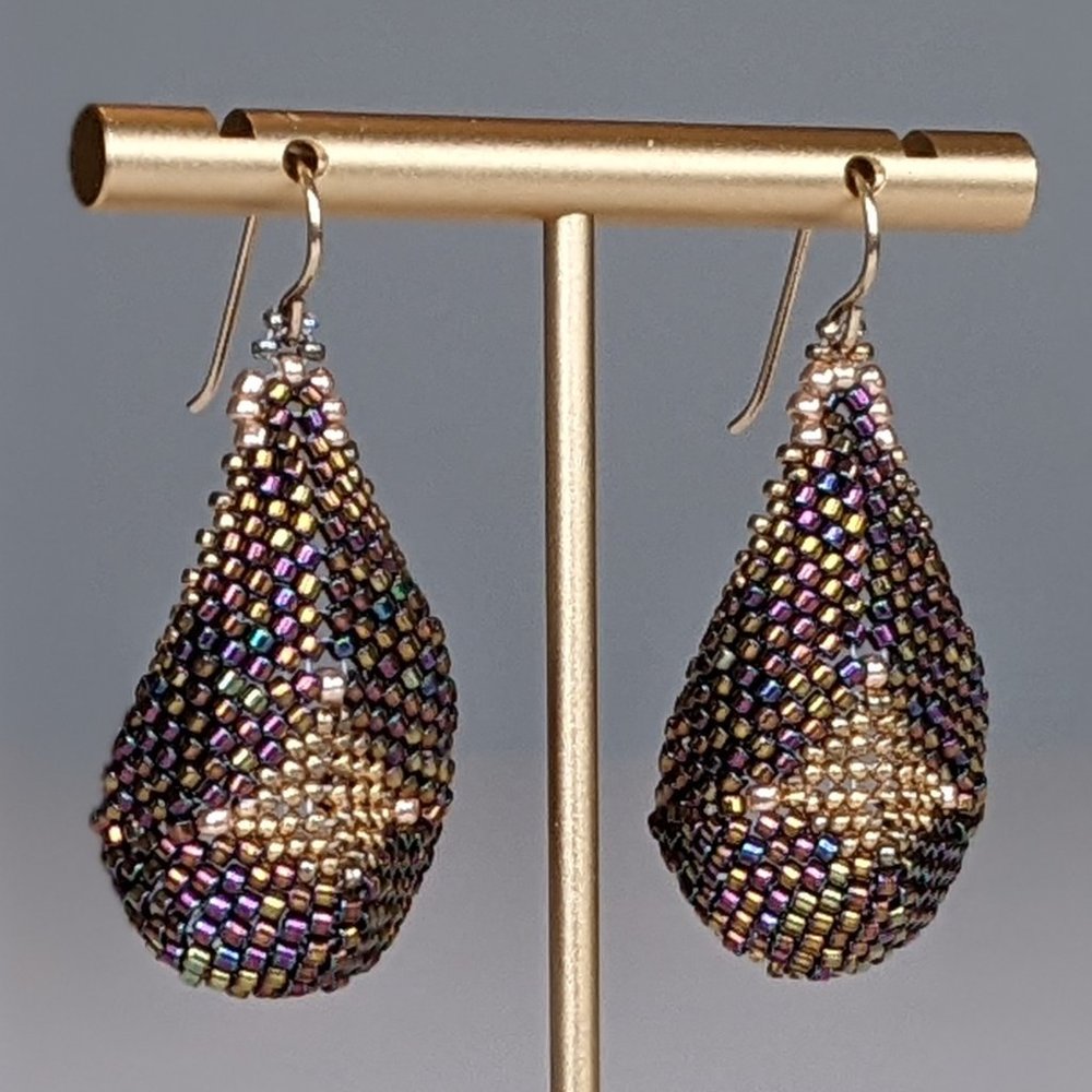 Irridescent & Gold Beaded Earrings